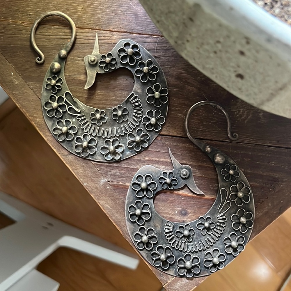 Huge silver/brass, weighted earrings